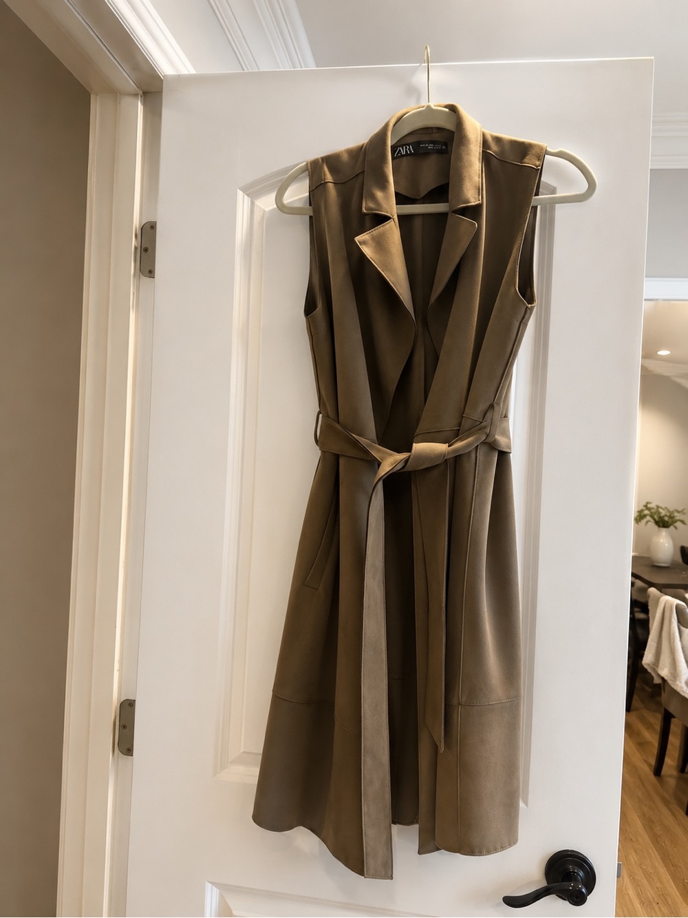 Zara Olive-Tone Sleeveless Belted vest trench coat